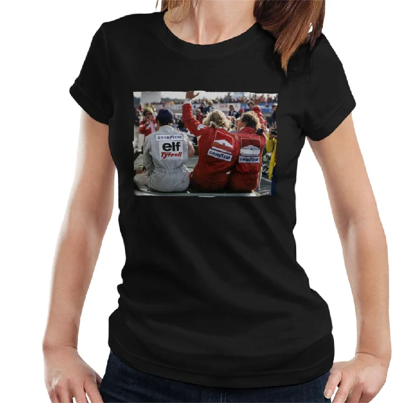 Motorsport Images Jody Scheckter James Hunt & Jochen Mass Women's T-Shirt-- Lace Blend Ribbed Blend Corduroy Blend