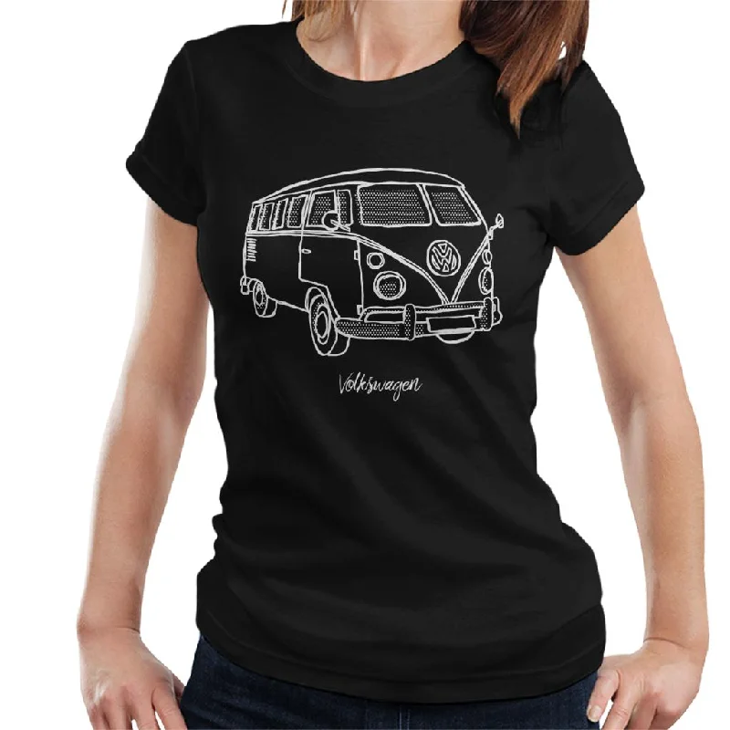 Volkswagen Camper Doodle Women's T-Shirt-- Collared T-Shirt Boat Neck A-Line