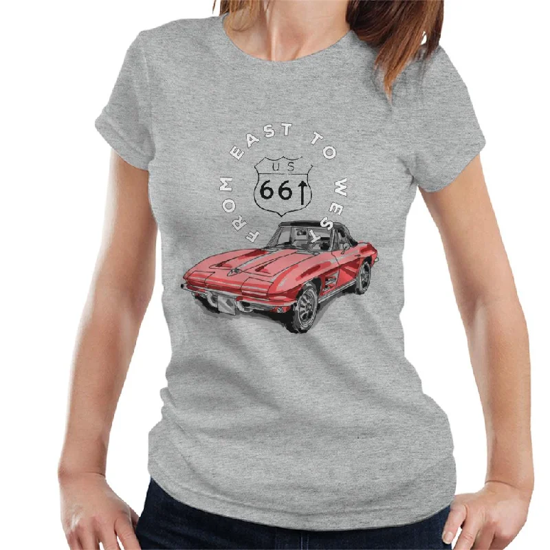Route 66 From East To West Car Women's T-Shirt-- Spandex Blend Rayon Blend Denim Blend