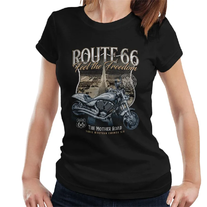 Route 66 Mother Road Feel The Freedom Women's T-Shirt-- Nylon Fabric Polyester Fabric Spandex Fabric