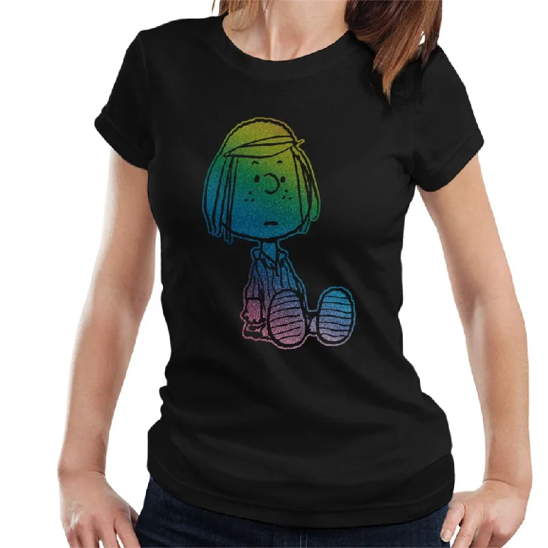 Peanuts Peppermint Patty Rainbow Women's T-Shirt-- Collared T-Shirt Boat Neck A-Line