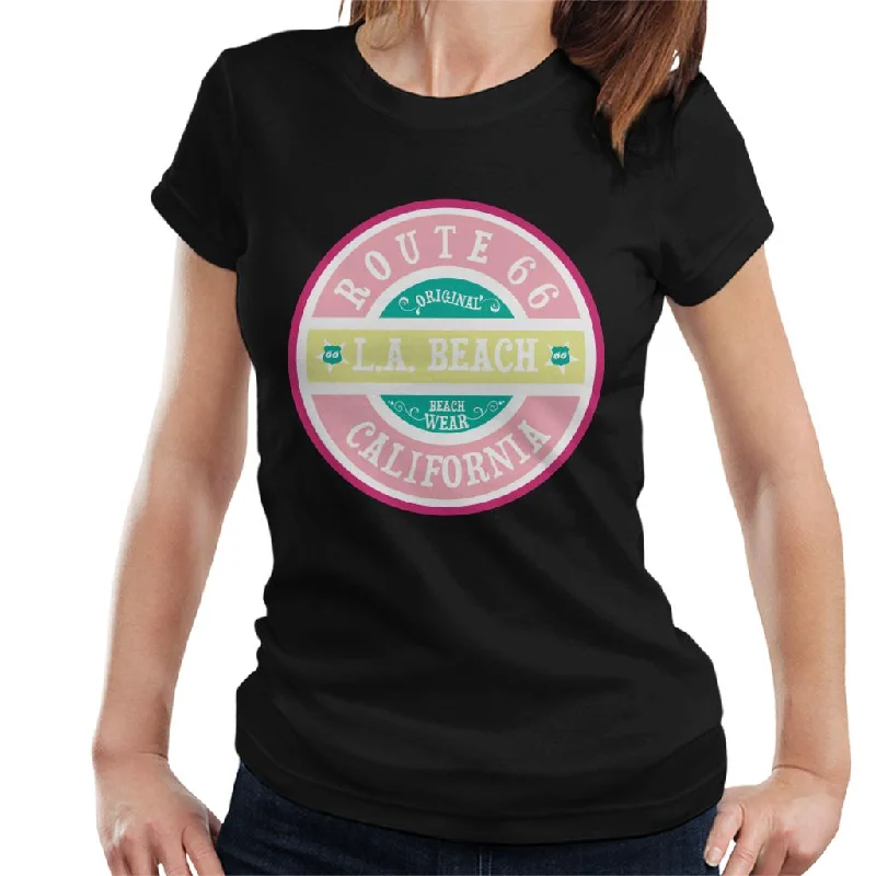 Route 66 Original Pink Beach Wear Women's T-Shirt-- Ribbed Striped Patterned