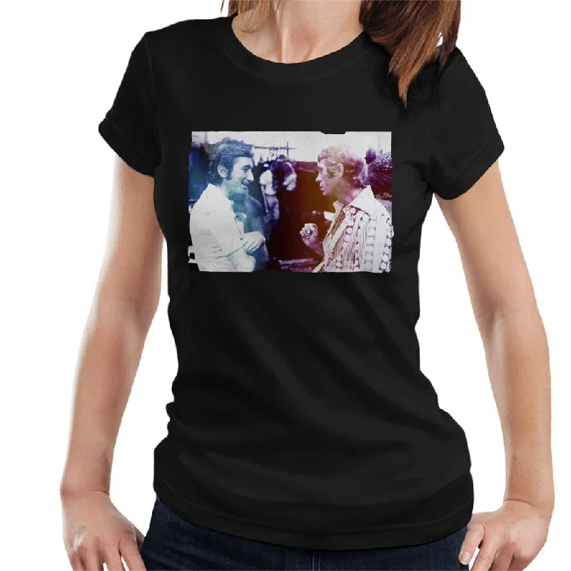 Motorsport Images Steve McQueen Talking To Jo Siffert Women's T-Shirt-- Spandex Blend Rayon Blend Denim Blend