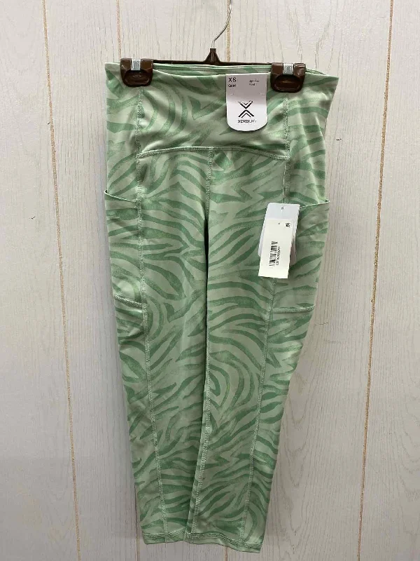 Xersion Green Womens Size XS Leggings Stylish Stretch Print Leggings