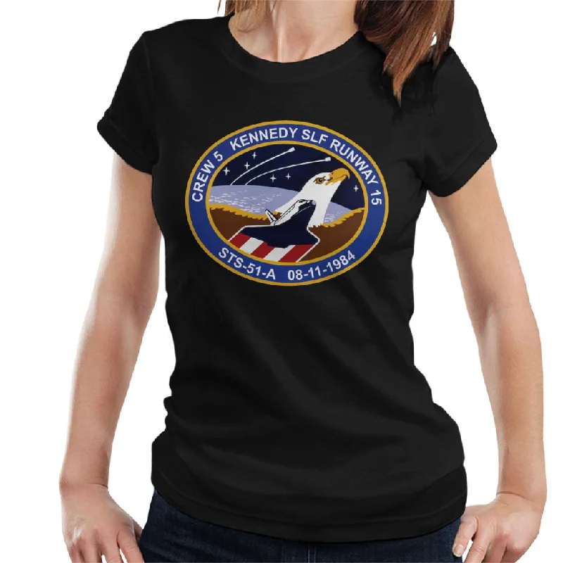 NASA STS 51 A Discovery Mission Badge Women's T-Shirt-- Hooded Caped Shawl Collar