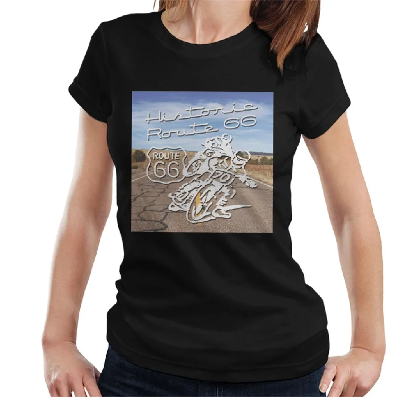 Route 66 Historic Motorcycles Women's T-Shirt-- Chenille Blend Fleece Blend Nylon Blend