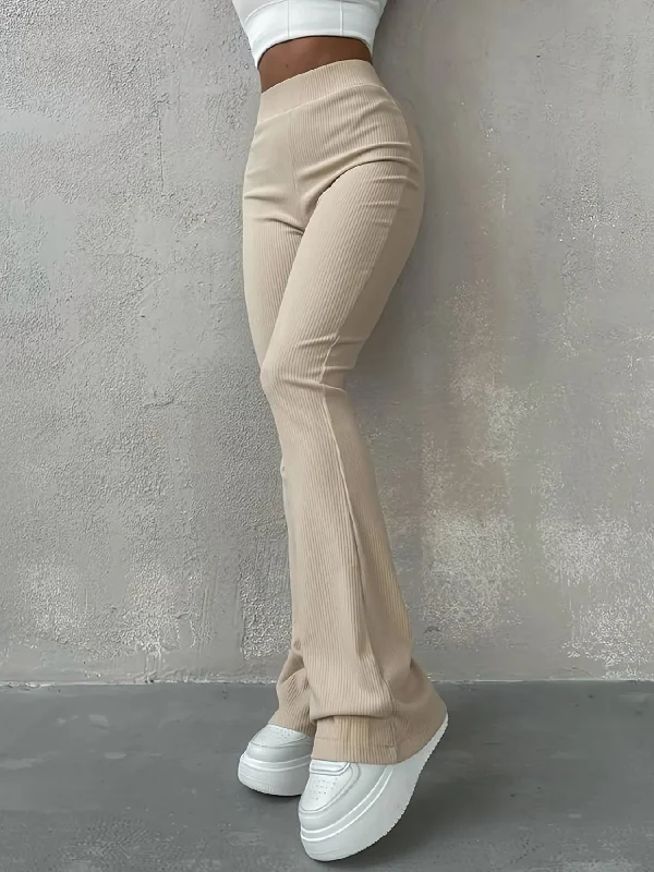 Casual Rib Simple Slim Leggings Solid High Waisted Fashion Long Pants Trendy Patterned Leggings