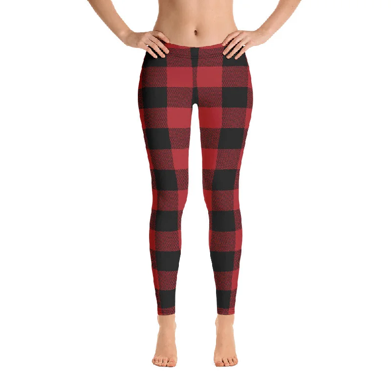 Lumberjack Red Women's All-Over Leggings by ReadyGOLF Trendy Faux Suede Leggings