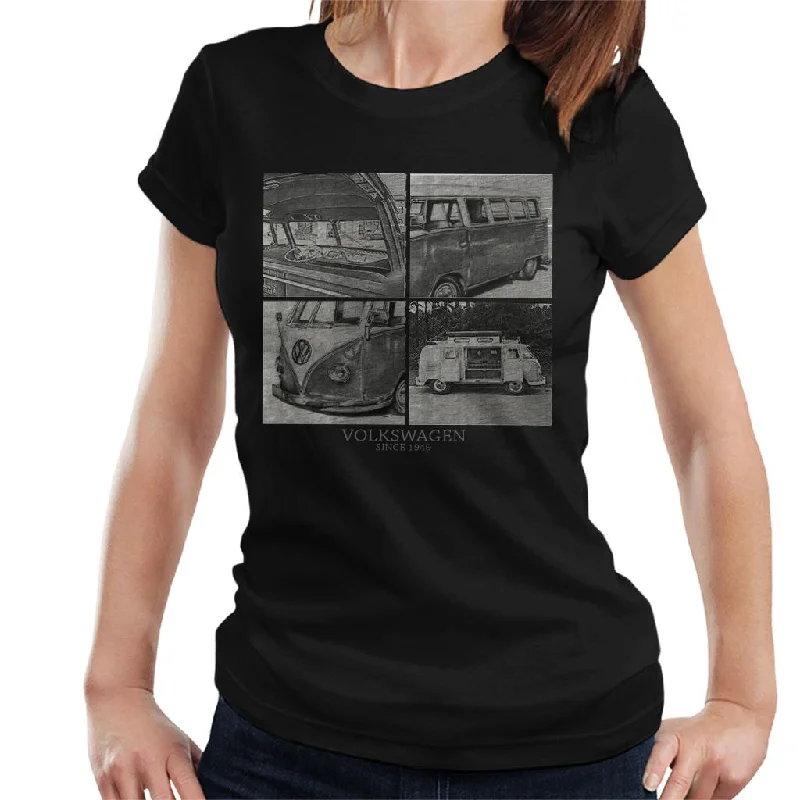 Official Volkswagen Camper Sketch Women's T-Shirt-- Mesh Blend Leather Blend Suede Blend