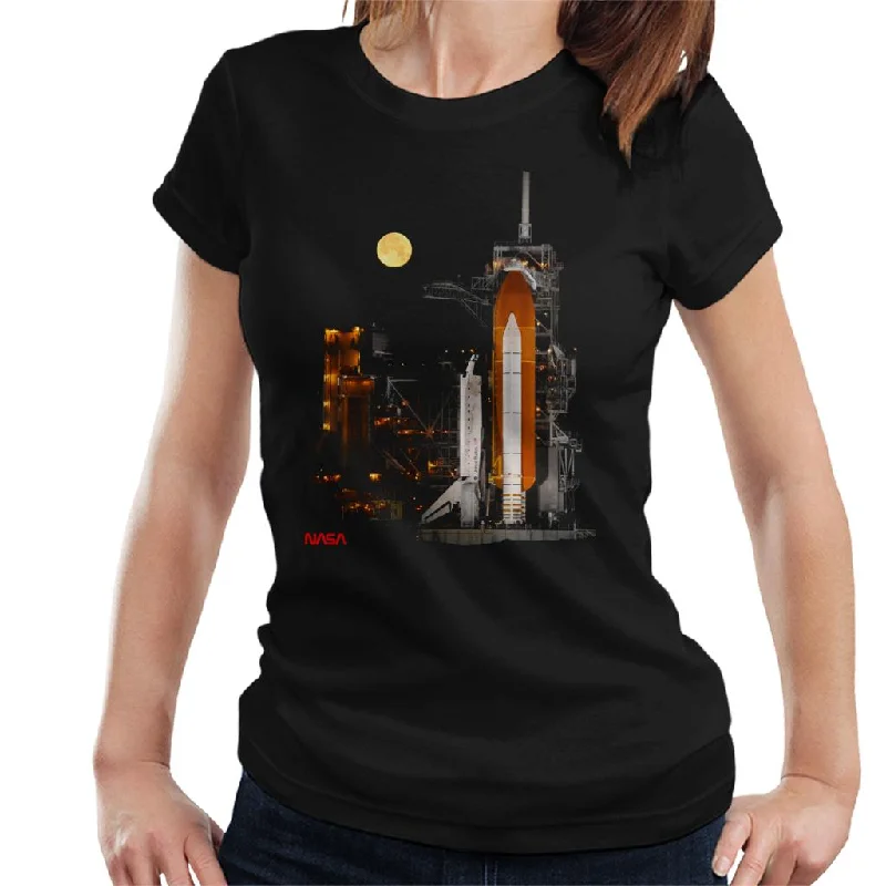 NASA STS 110 Discovery Shuttle At Launch Pad Women's T-Shirt-- V-Neck T-Shirt Long Sleeve Cotton NASA STS 110 Discovery Shuttle At Launch Pad Women's T-Shirt-- V-Neck T-Shirt Long Sleeve Cotton