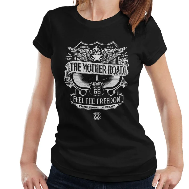 Route 66 Mother Road Crest Women's T-Shirt-- Print Jacquard Patchwork