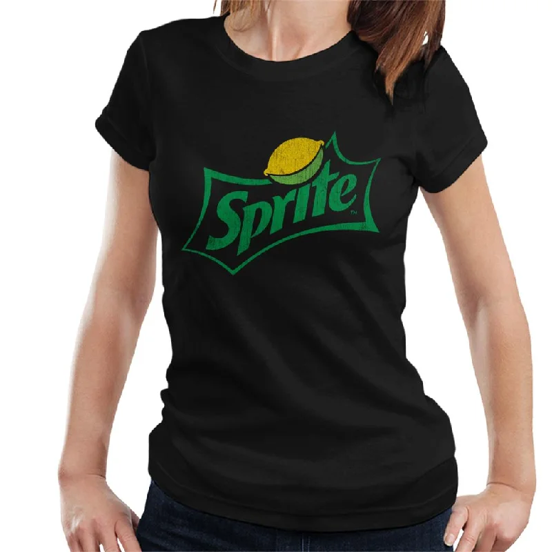 Sprite Distressed Logo Women's T-Shirt-- Silk Blend Satin Velvet