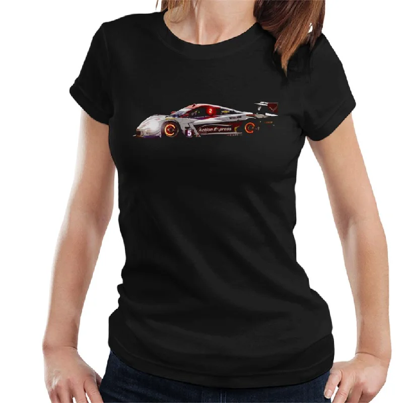 Motorsport Images Joao Barbosa Chevy Petit Le Mans Women's T-Shirt-- Mesh Blend Leather Blend Suede Blend