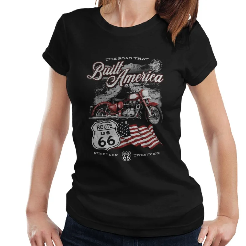 Route 66 Road That Built America Women's T-Shirt-- Front Pockets Side Pockets Patch Pockets