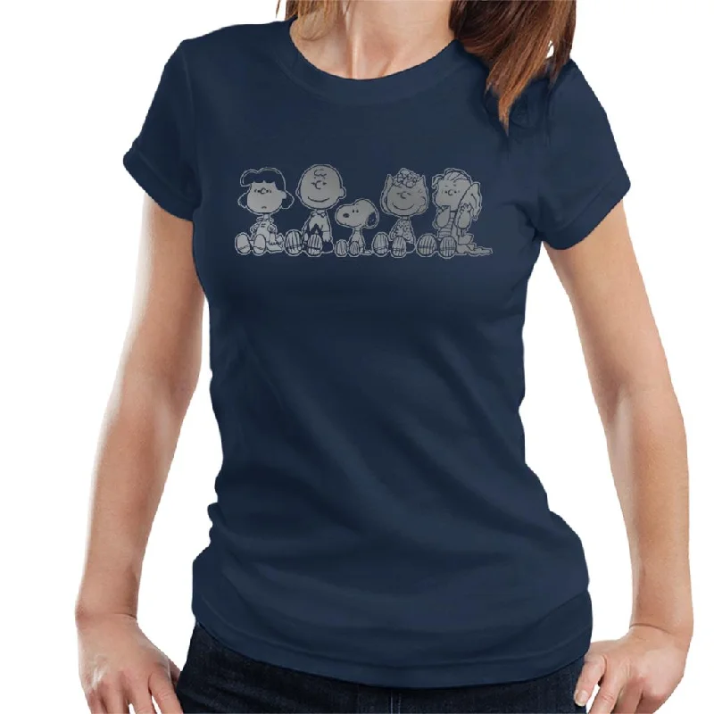Peanuts The Gang Sit Down Reflective Women's T-Shirt-- Polka Dot Checkered Tartan