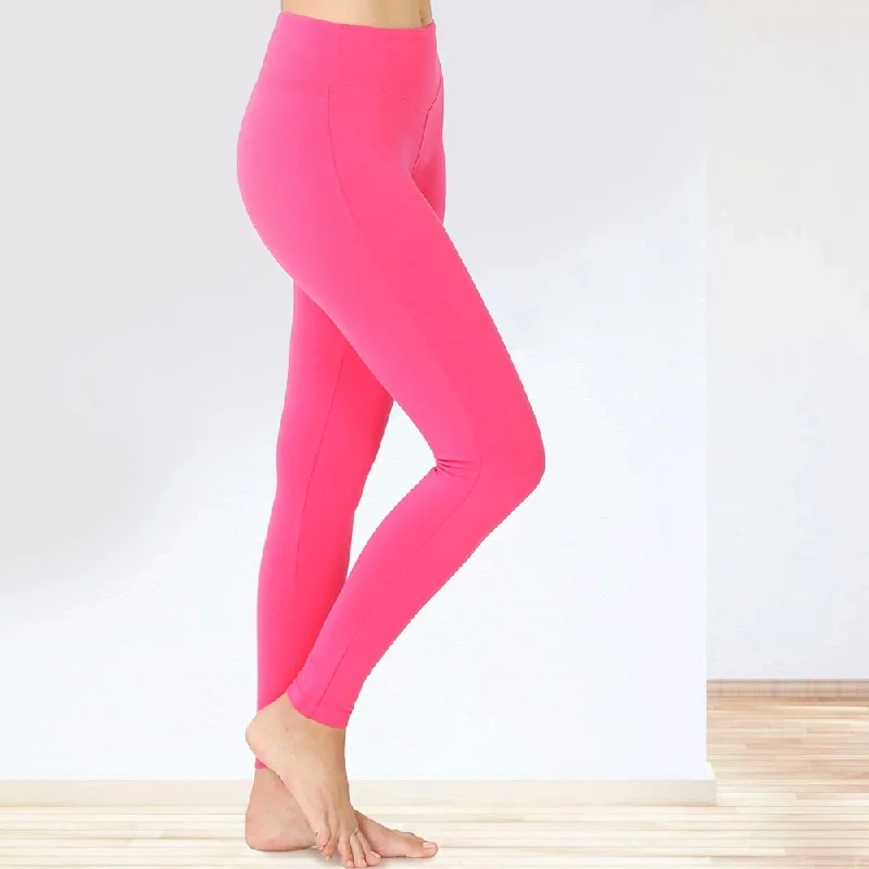 Premium Cotton Shaping Leggings Women's - Fuchsia Comfortable Slip-On Compression Leggings