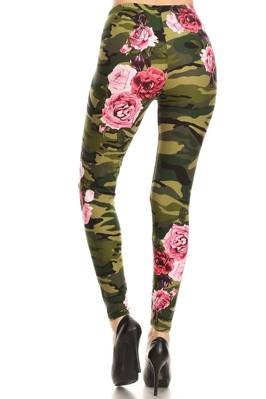 Women's  Green Camouflage Leggings Comfortable Slip-On Leggings