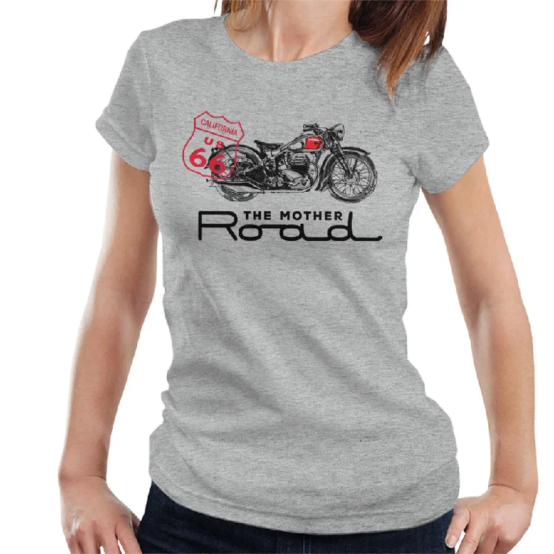 Route 66 The Mother Road Motorcycle Women's T-Shirt-- Striped Floral Plaid