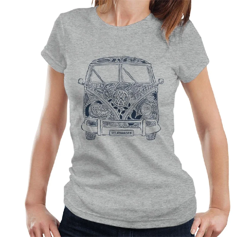 Volkswagen Camper Flowers Design Women's T-Shirt-- Spandex Blend Rayon Blend Denim Blend