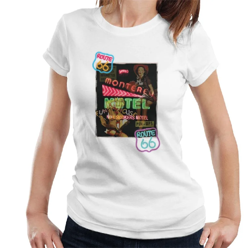 Route 66 Neon Motel Poster Women's T-Shirt-- Satin Blend Silk Blend Wool Blend
