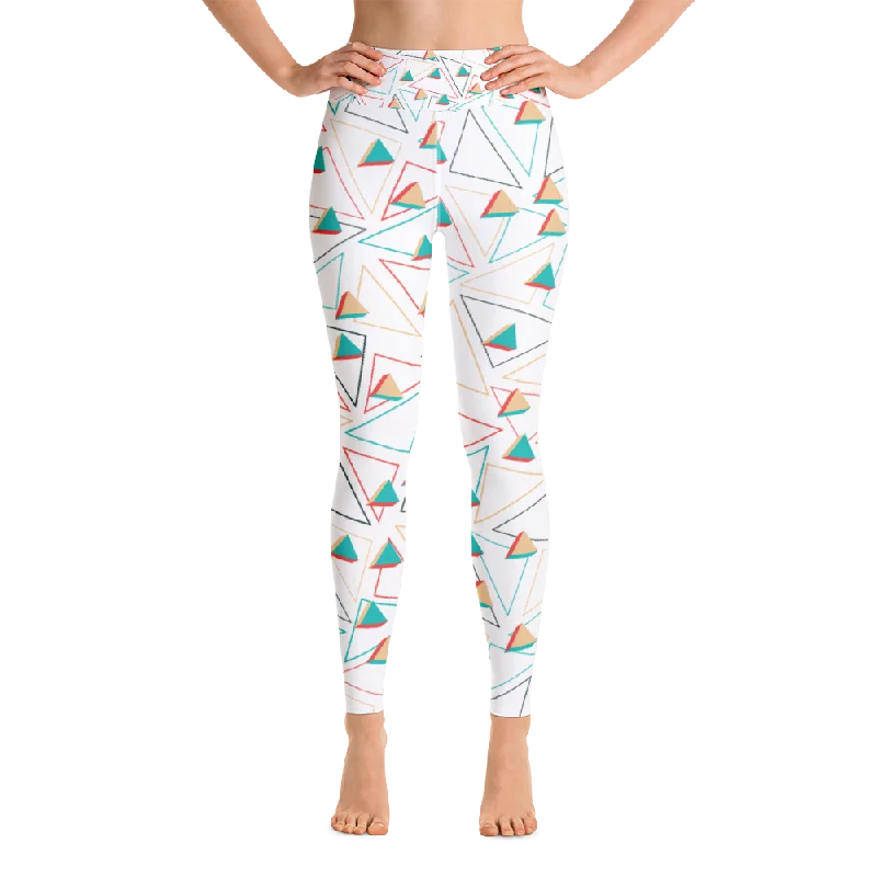 Triangular Candied White Yoga Leggings - With Pockets Stylish Camo Print Leggings