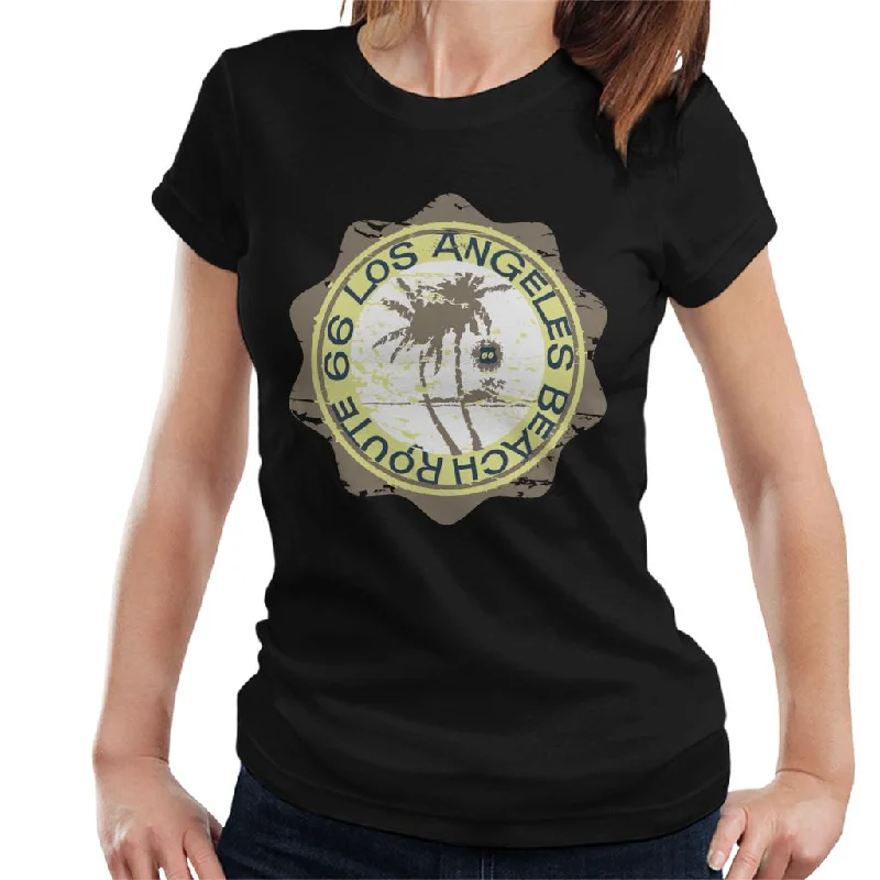 Route 66 Los Angeles Beach Women's T-Shirt-- Sequined Glittery Shiny