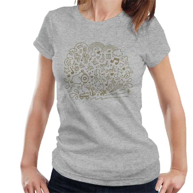 Peanuts Snoopy Skating And Listening To Music Women's T-Shirt-- Welt Pockets Slit Pockets