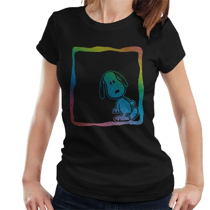 Peanuts Snoopy Frame Lean Rainbow Women's T-Shirt-- Knit Fabric Woven Fabric Fleece Fabric