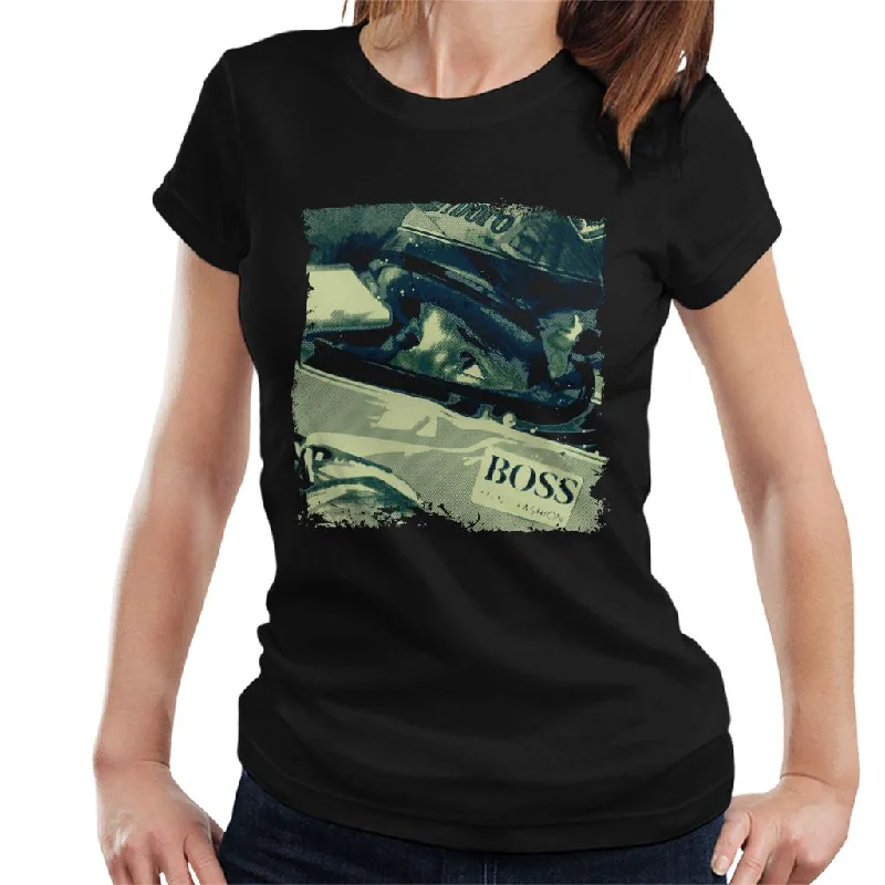 Motorsport Images Ayrton Senna In Racing Helmet Women's T-Shirt-- Fitted T-Shirt Seamless Stretchy