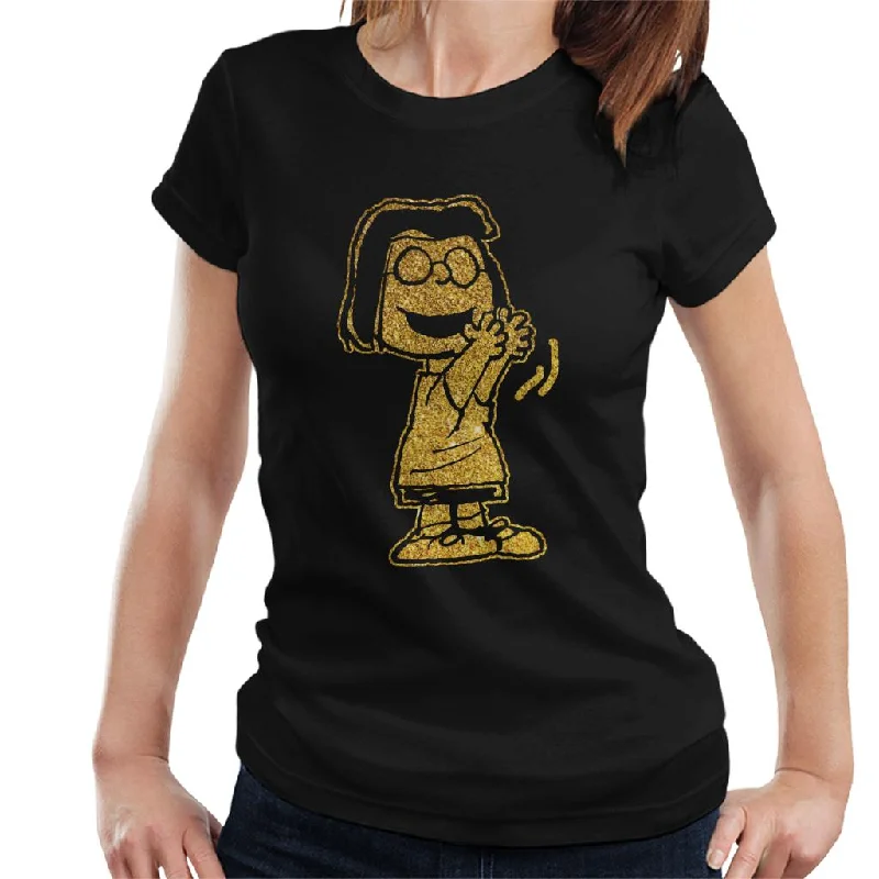 Peanuts Marcie Clap Glitter Women's T-Shirt-- Embroidered Appliqued Beaded