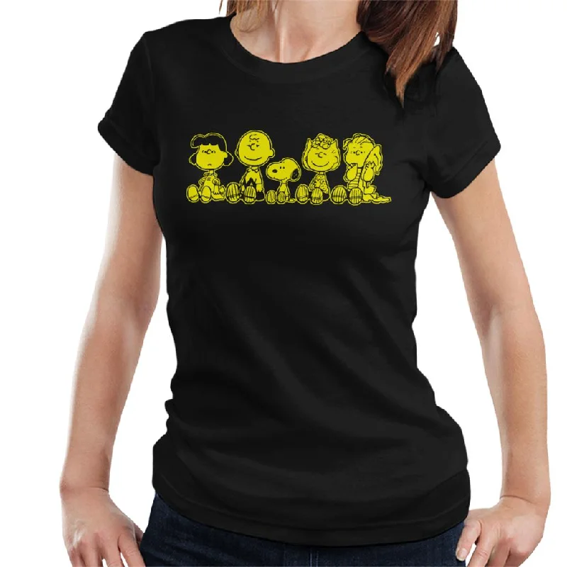 Peanuts The Gang Sit Down Neon Women's T-Shirt-- Houndstooth Herringbone Solid