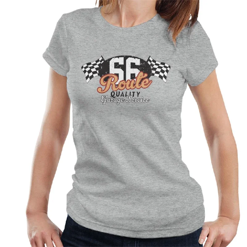 Route 66 Garage Services Racing Flag Women's T-Shirt-- Jersey Fabric Tulle Fabric Batik Fabric