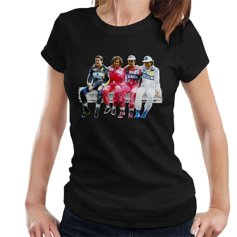 Motorsport Images Mansell Piquet Prost Senna Pitwall Women's T-Shirt-- Hooded Caped Shawl Collar