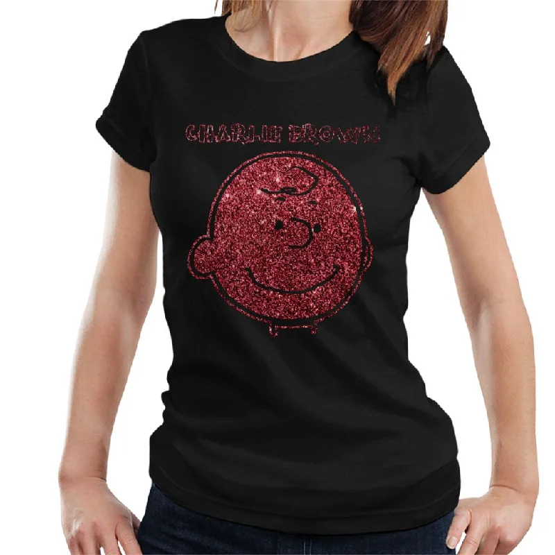 Peanuts I Am Charlie Brown Glitter Women's T-Shirt-- Chenille Fabric Brocade Fabric Lace Fabric