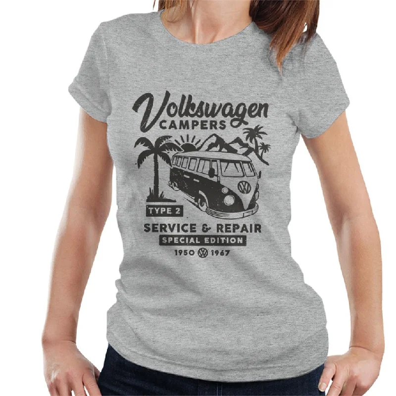 Volkswagen Campers Service And Repair Design Women's T-Shirt-- Ribbed Striped Patterned