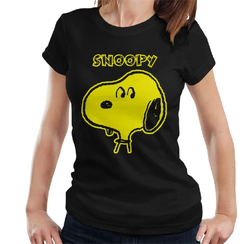 Peanuts I Am Snoopy Neon Women's T-Shirt-- Notch Collar Peter Pan Collar Cowl Neck