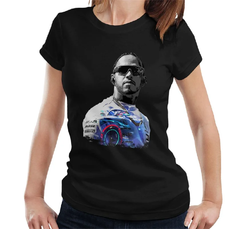 Motorsport Images Lewis Hamilton Wearing Glasses Women's T-Shirt-- Welt Pockets Slit Pockets Flap Pockets