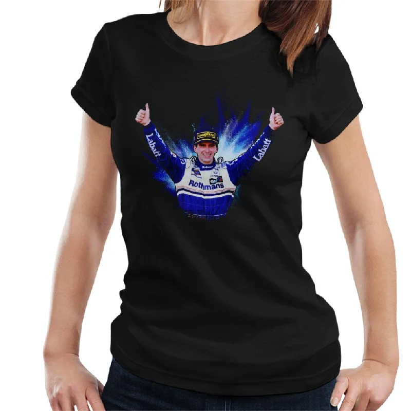 Motorsport Images Damon Hill Celebrating Win At Japan Grand Prix Women's T-Shirt-- Plaid T-Shirt Polka Dot Checkered