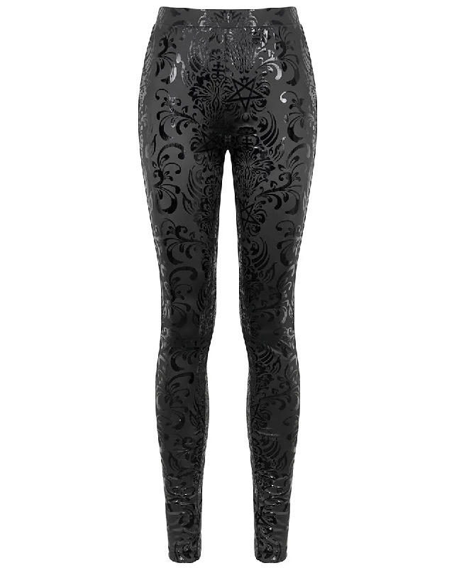 Devil Fashion Womens Gothic Pentagram Damask Printed Leggings Cozy Fashion Leggings