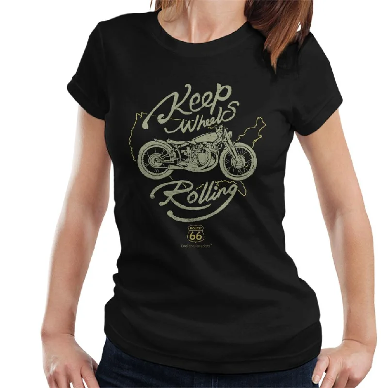 Route 66 Keep Wheels Rolling Women's T-Shirt-- Rayon Fabric Velvet Fabric Corduroy Fabric