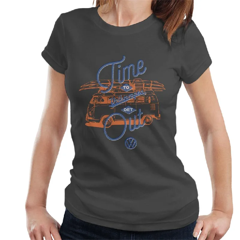 Volkswagen Time To Get Out T1 Camper Women's T-Shirt-- Zippered Front Buttoned Front Snap Front