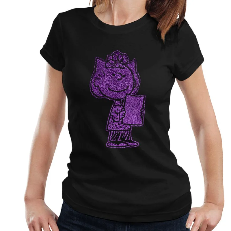Peanuts Sally Brown Glitter Women's T-Shirt-- Front Pockets Side Pockets Patch Pockets