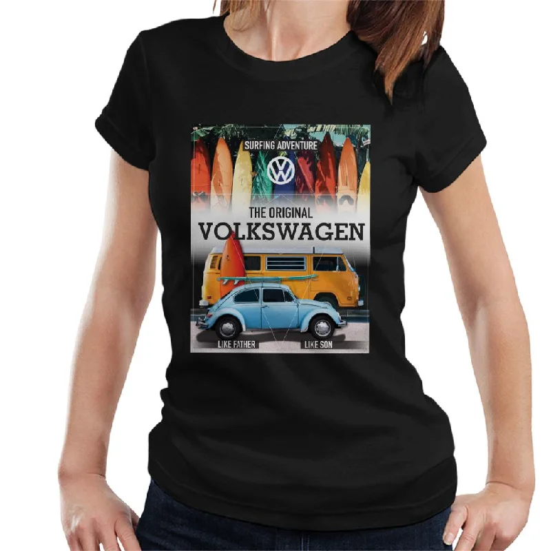 Volkswagen Surfing Adventure Beetle & Camper Women's T-Shirt-- Plaid T-Shirt Polka Dot Checkered