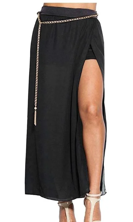 Chiffon Skirt w/ Chain Belt FM 3273 flowy skirt hem