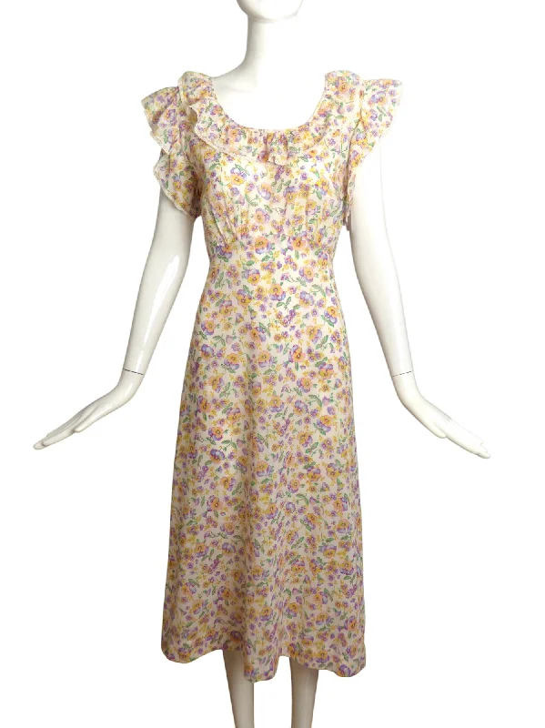 1930s Floral Cotton Day Dress, Size 6 Tunics Trendy modern