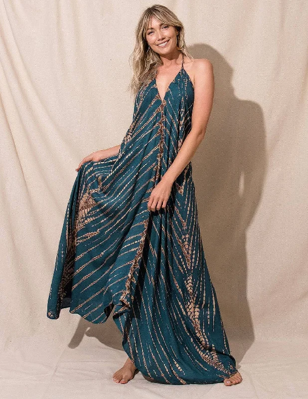 Shibori Halter Dress - Teal Tunics Long Elegant