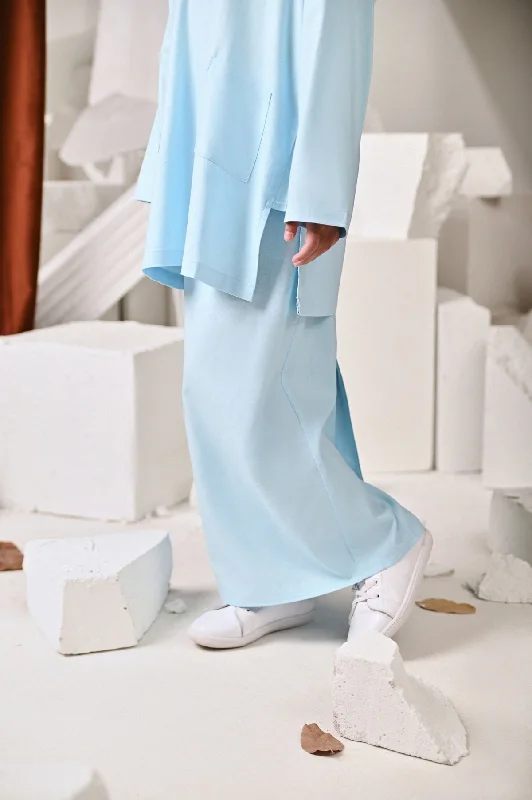 The Kita Menang Back Pleats Skirt - Light Blue satin skirt smooth