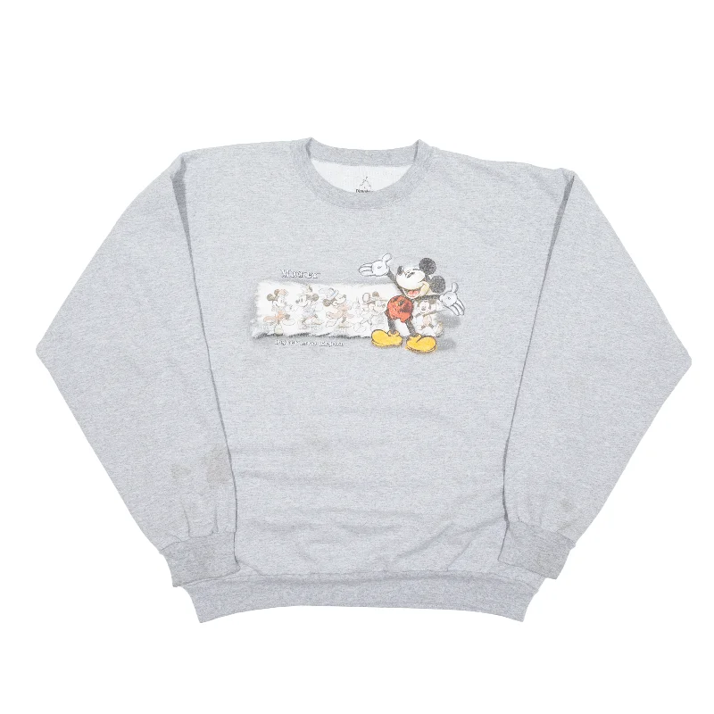 DISNEY Mickey Mouse Sweatshirt Grey Womens L Hoodie with Pastel Soft Subtle
