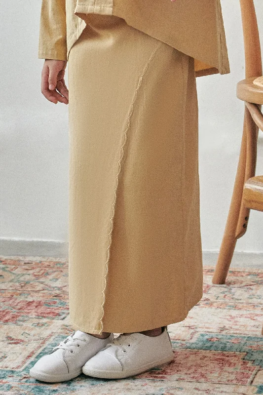 Rasa Sayang Scallop Skirt - British Khaki leather skirt sleek