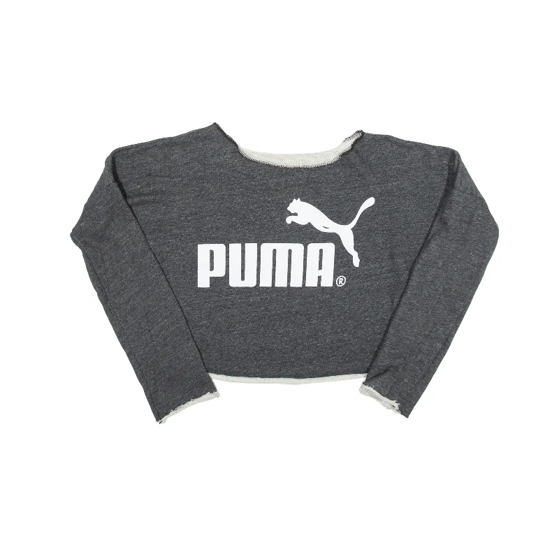 PUMA Customised Cropped Grey Sweatshirt S Hoodie with Double Zipper Versatile Adjustable